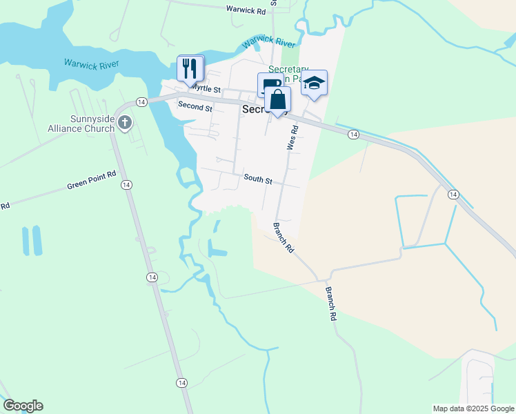map of restaurants, bars, coffee shops, grocery stores, and more near 110 Goodwill Avenue in Secretary