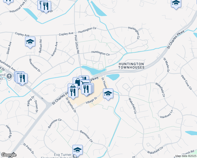 map of restaurants, bars, coffee shops, grocery stores, and more near 85 Smallwood Village Center in Waldorf