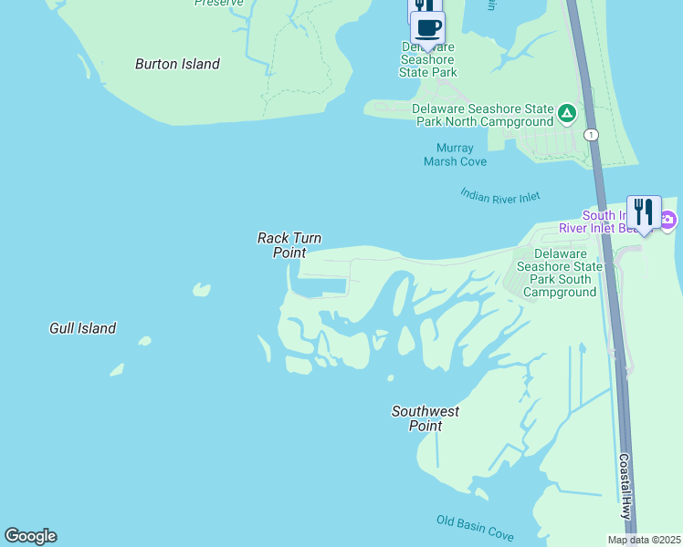 map of restaurants, bars, coffee shops, grocery stores, and more near 37 Inlet View Court in Bethany Beach