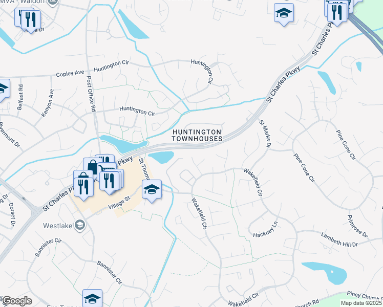 map of restaurants, bars, coffee shops, grocery stores, and more near 2016 All Hallows Court in Waldorf