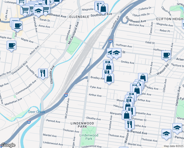 map of restaurants, bars, coffee shops, grocery stores, and more near 3222 Jamieson Avenue in St. Louis