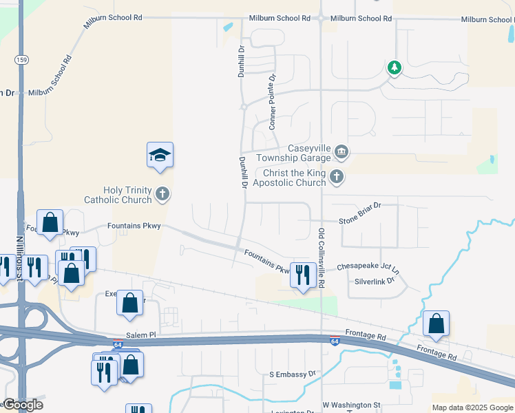 map of restaurants, bars, coffee shops, grocery stores, and more near 713 Willow Spring Hill Drive in Fairview Heights