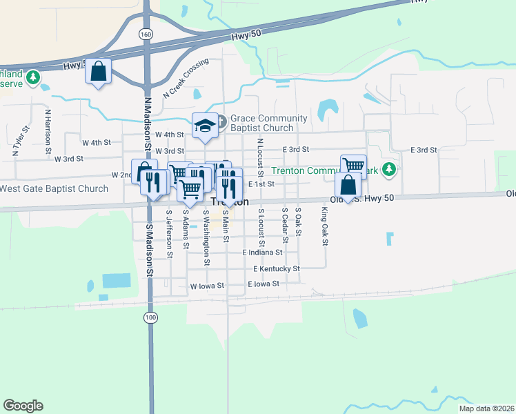 map of restaurants, bars, coffee shops, grocery stores, and more near 120 East Broadway in Trenton