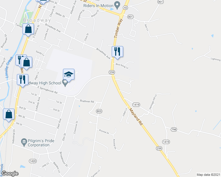 map of restaurants, bars, coffee shops, grocery stores, and more near 12290 Daphna Road in Broadway