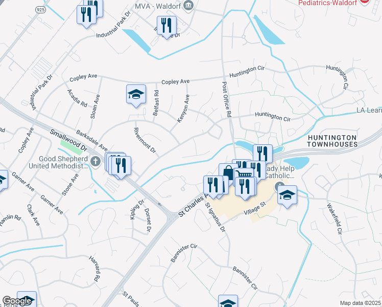 map of restaurants, bars, coffee shops, grocery stores, and more near 779 Hatfield Court in Waldorf