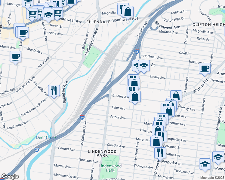 map of restaurants, bars, coffee shops, grocery stores, and more near 3222 Jamieson Avenue in St. Louis