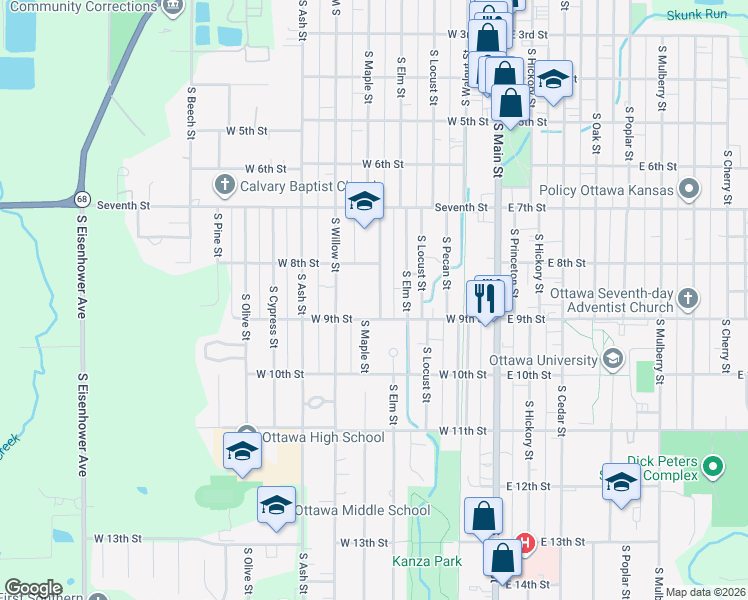map of restaurants, bars, coffee shops, grocery stores, and more near 834 South Tremont Avenue in Ottawa