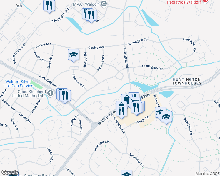 map of restaurants, bars, coffee shops, grocery stores, and more near 711 Mccoy Drive in Waldorf