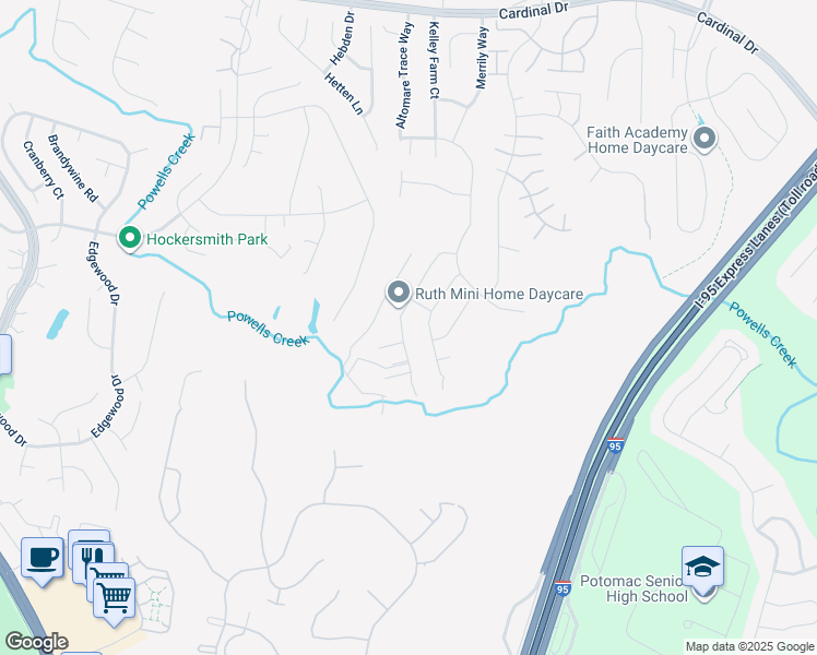 map of restaurants, bars, coffee shops, grocery stores, and more near 15867 Aerial View Road in Woodbridge