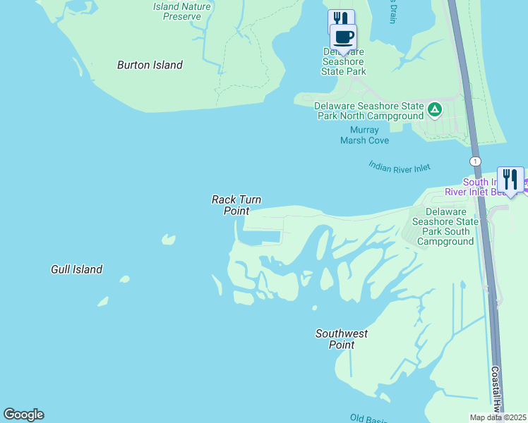 map of restaurants, bars, coffee shops, grocery stores, and more near 37 Inlet View Court in Bethany Beach