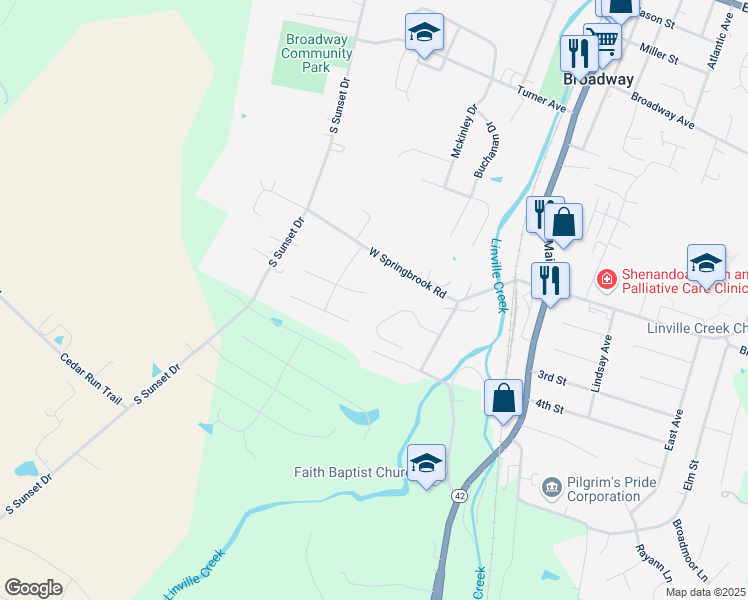 map of restaurants, bars, coffee shops, grocery stores, and more near 324 Copper Drive in Broadway