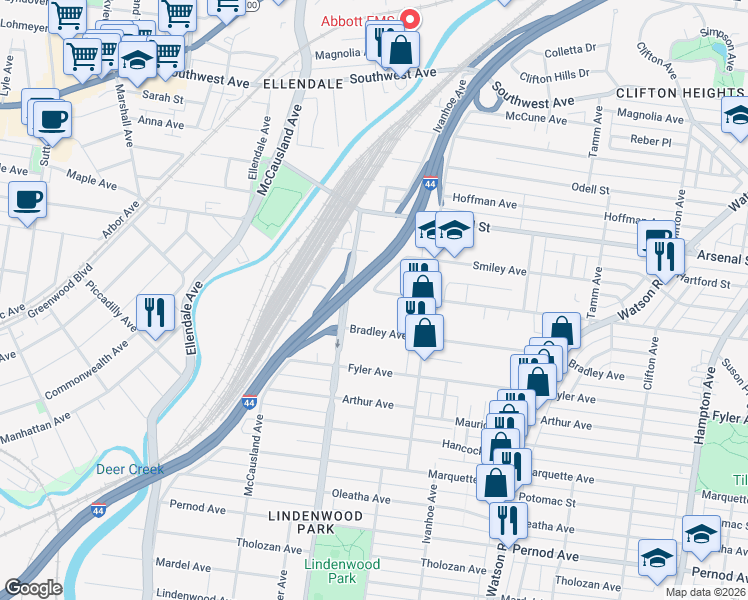 map of restaurants, bars, coffee shops, grocery stores, and more near 6816 Scanlan Avenue in St. Louis