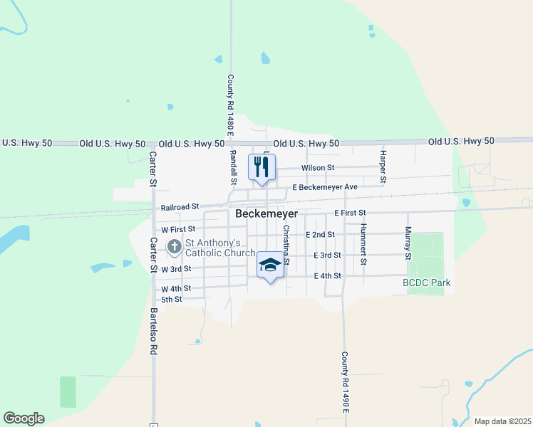 map of restaurants, bars, coffee shops, grocery stores, and more near in Beckemeyer