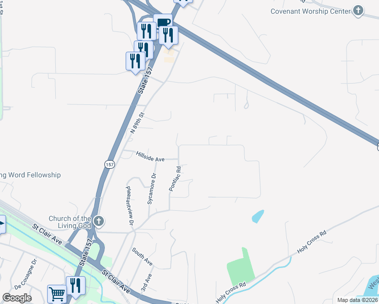 map of restaurants, bars, coffee shops, grocery stores, and more near 9408 Richfield Road in Fairview Heights
