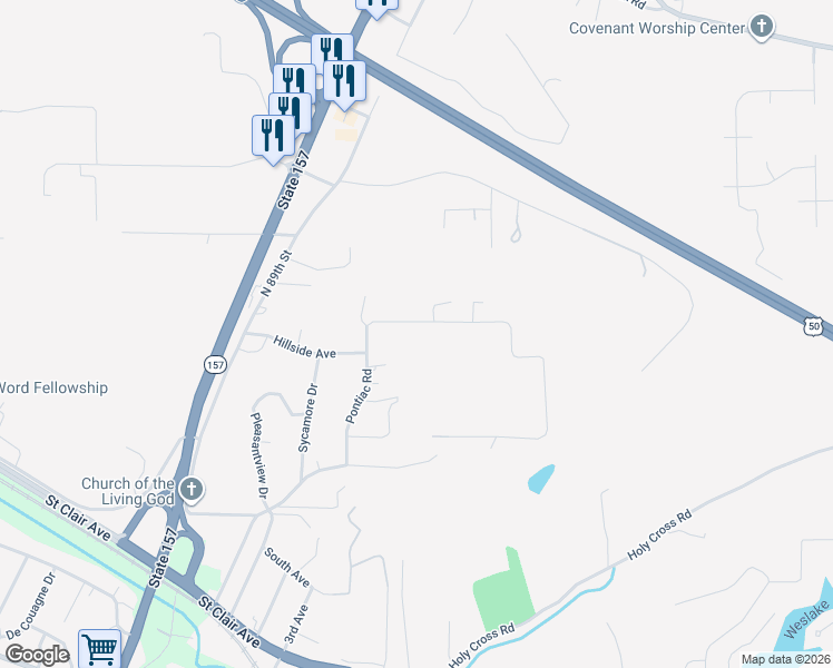 map of restaurants, bars, coffee shops, grocery stores, and more near 9408 Richfield Road in Fairview Heights