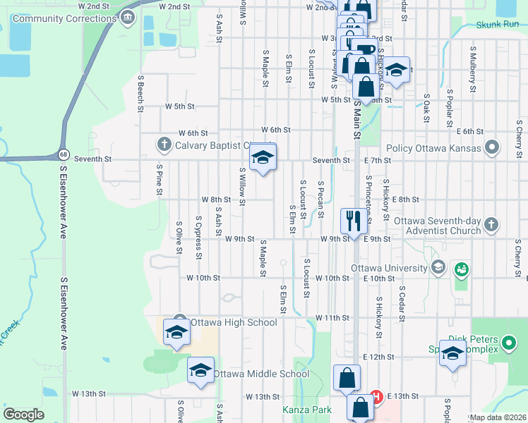 map of restaurants, bars, coffee shops, grocery stores, and more near 834 South Tremont Avenue in Ottawa