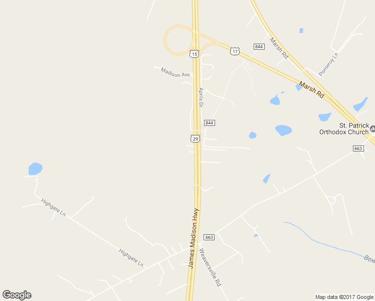 map of restaurants, bars, coffee shops, grocery stores, and more near 10352 James Madison Highway in Bealeton