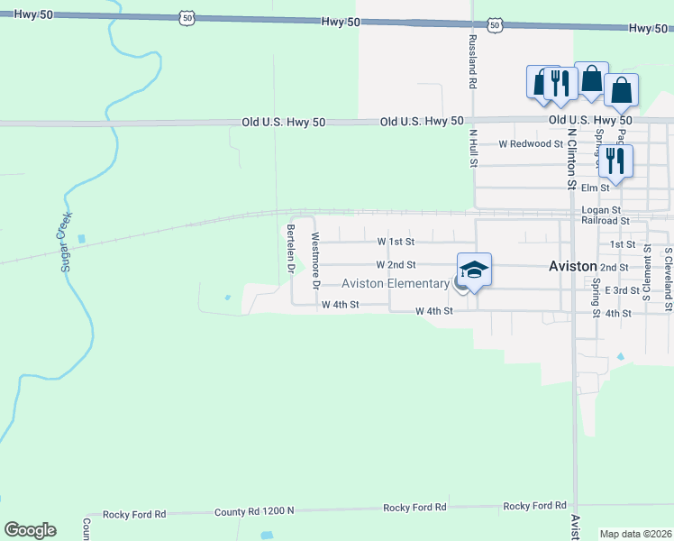 map of restaurants, bars, coffee shops, grocery stores, and more near 901 West 2nd Street in Aviston