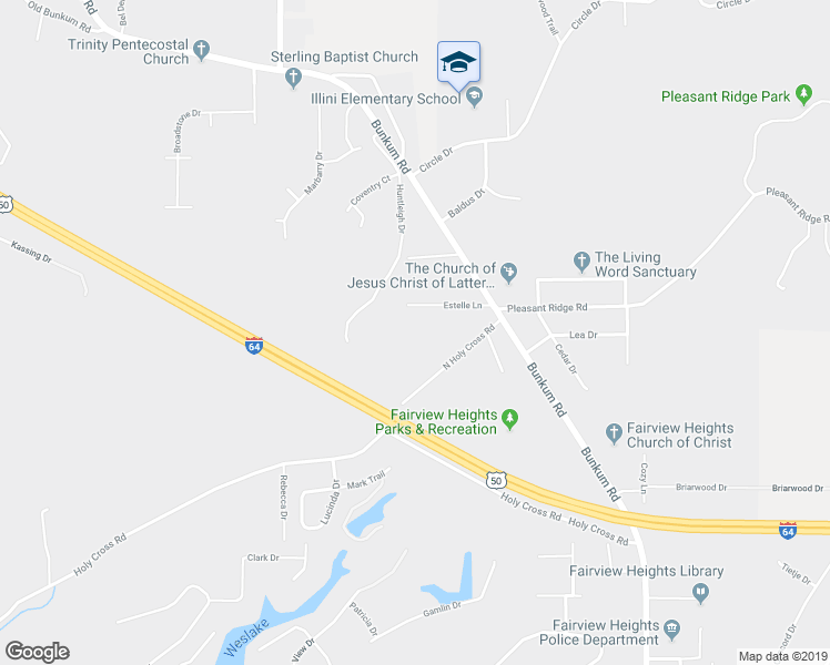 map of restaurants, bars, coffee shops, grocery stores, and more near 15 Estelle Lane in Fairview Heights