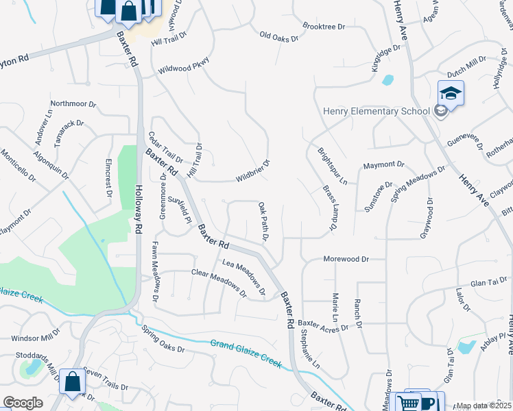 map of restaurants, bars, coffee shops, grocery stores, and more near 270 Oak Path Drive in Ballwin