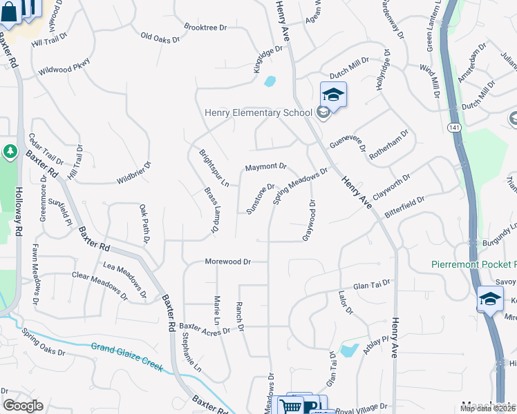 map of restaurants, bars, coffee shops, grocery stores, and more near 484 Sunstone Drive in Ballwin