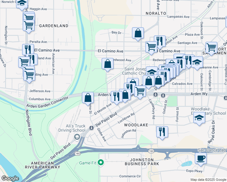 map of restaurants, bars, coffee shops, grocery stores, and more near 2230 Colfax Street in Sacramento