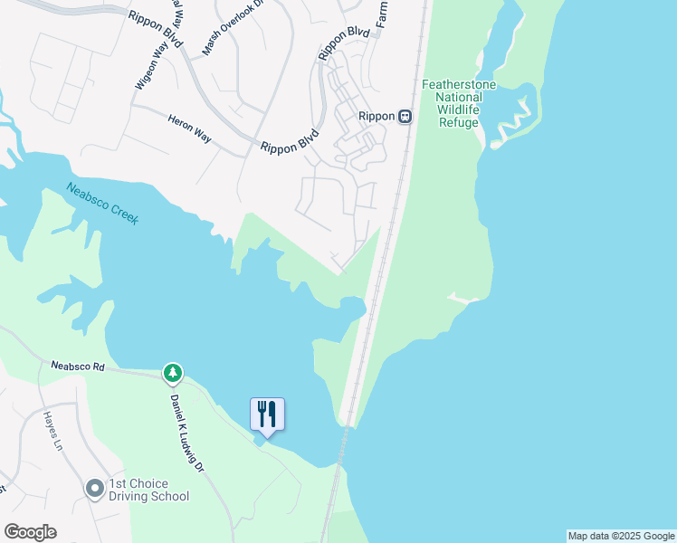 map of restaurants, bars, coffee shops, grocery stores, and more near 1309 Refuge Court in Woodbridge