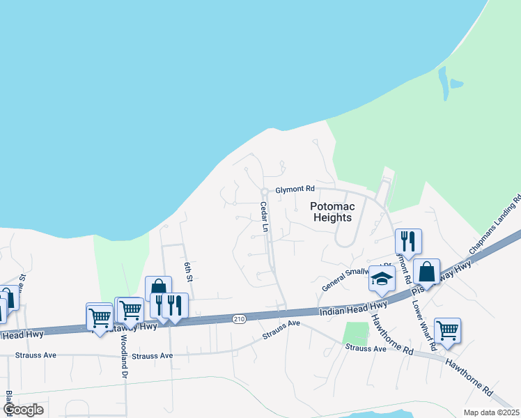 map of restaurants, bars, coffee shops, grocery stores, and more near 4 Highland Place in Indian Head