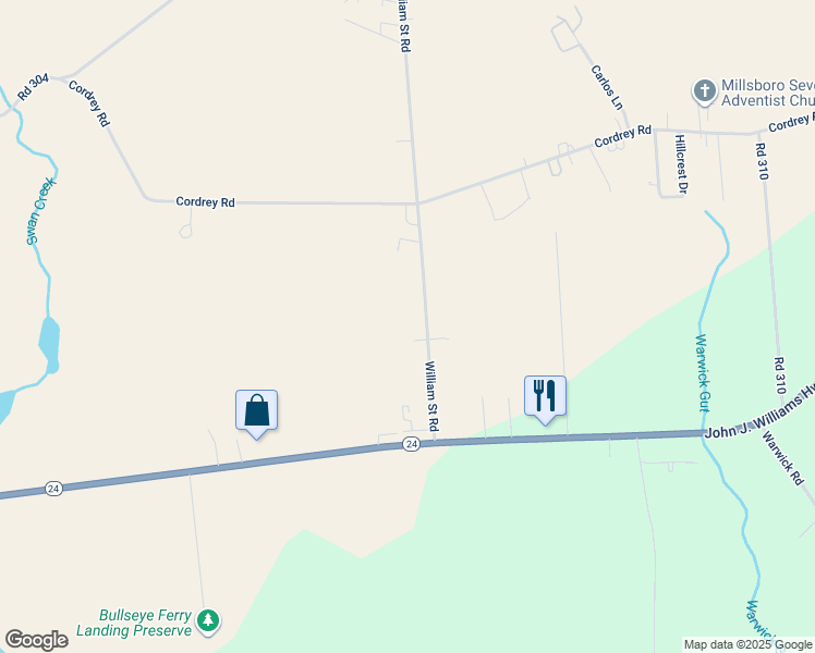 map of restaurants, bars, coffee shops, grocery stores, and more near 27256 William Street Road in Millsboro
