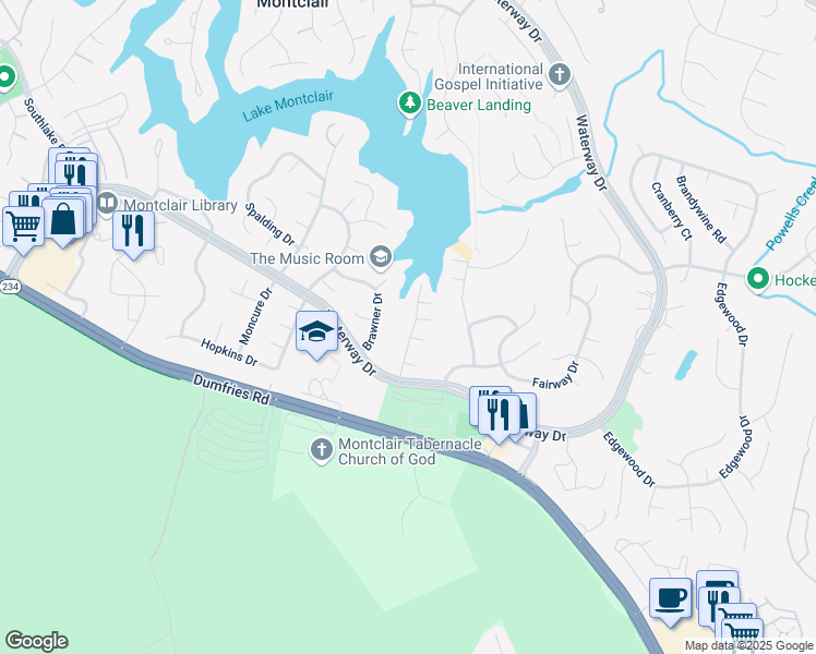 map of restaurants, bars, coffee shops, grocery stores, and more near 15986 Cove Lane in Montclair