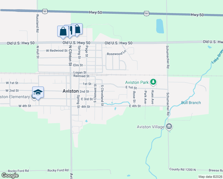 map of restaurants, bars, coffee shops, grocery stores, and more near 262 East 1st Street in Aviston