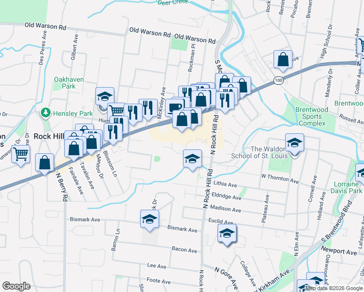 map of restaurants, bars, coffee shops, grocery stores, and more near 811 Leonard Drive in St. Louis