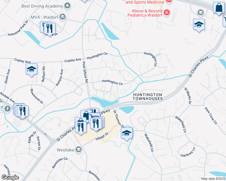 map of restaurants, bars, coffee shops, grocery stores, and more near 3817 Kearnys Inn Place in Waldorf