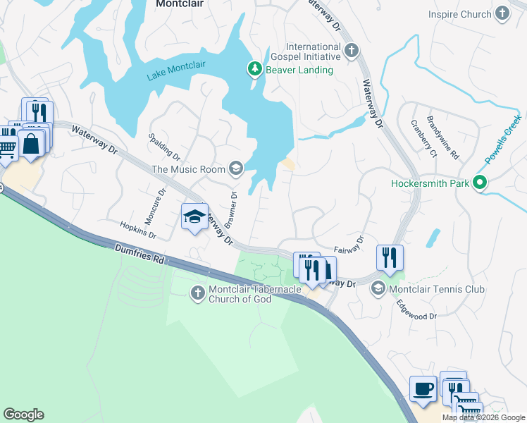 map of restaurants, bars, coffee shops, grocery stores, and more near 15989 Cove Lane in Montclair