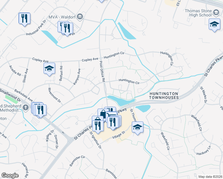 map of restaurants, bars, coffee shops, grocery stores, and more near in Waldorf