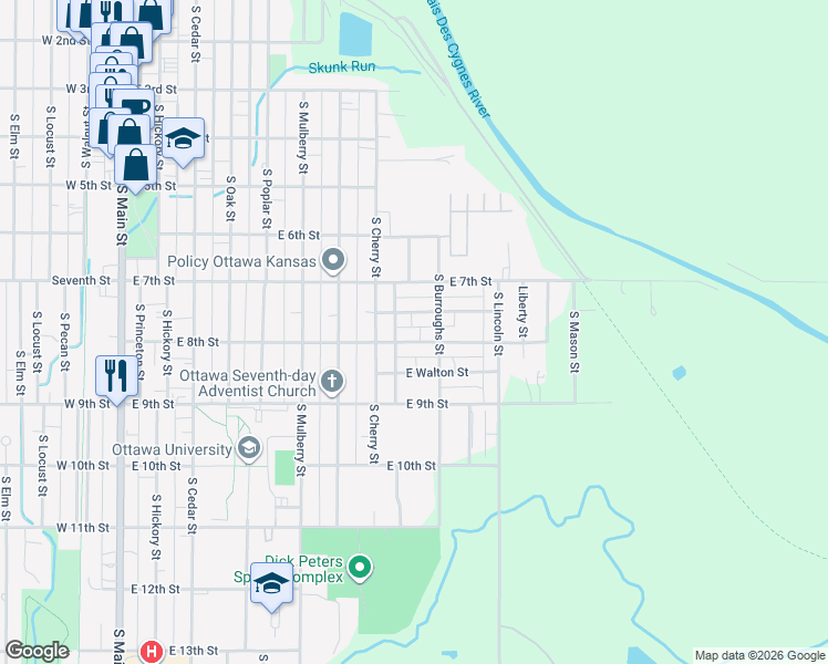 map of restaurants, bars, coffee shops, grocery stores, and more near 827 East 8th Street in Ottawa