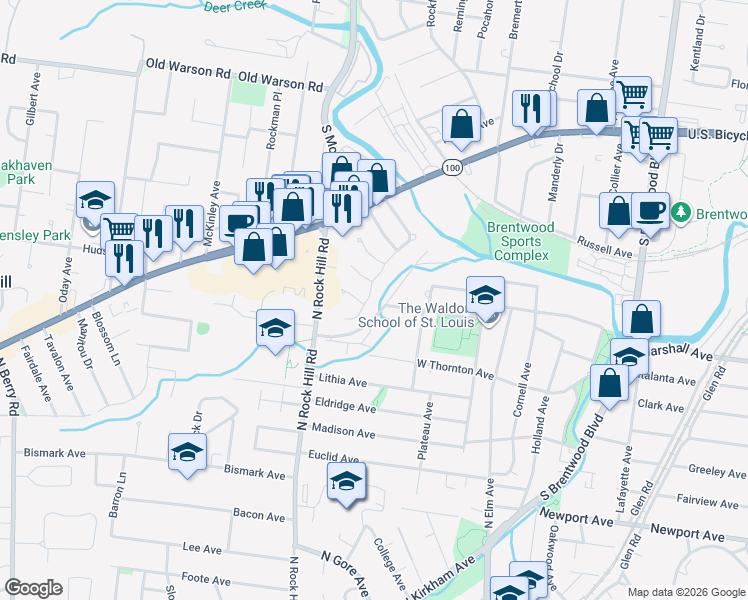 map of restaurants, bars, coffee shops, grocery stores, and more near 9508 Plainfield Drive in St. Louis