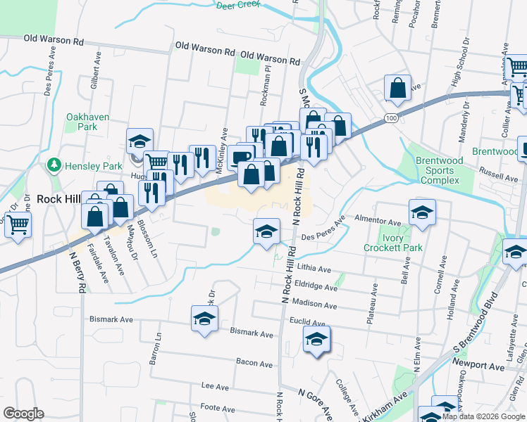 map of restaurants, bars, coffee shops, grocery stores, and more near 812 Leonard Drive in St. Louis
