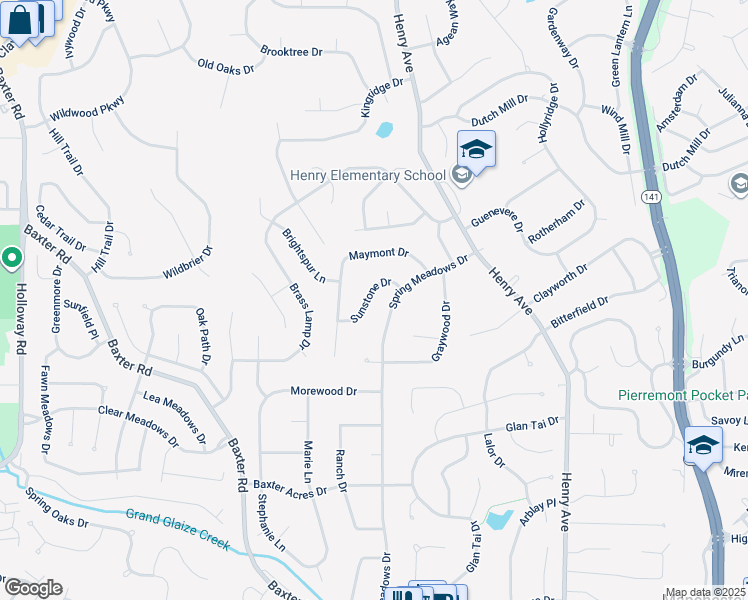 map of restaurants, bars, coffee shops, grocery stores, and more near 484 Sunstone Drive in Ballwin