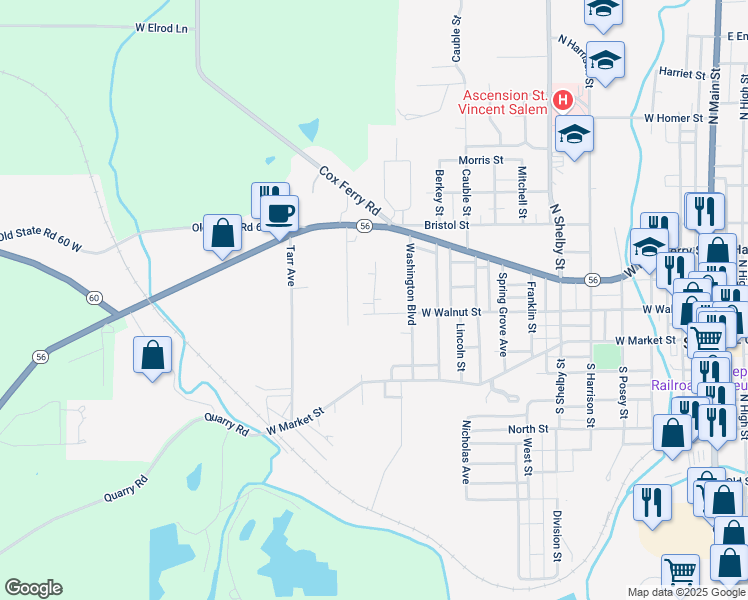 map of restaurants, bars, coffee shops, grocery stores, and more near 110 Meadow Dell Aenue in Salem