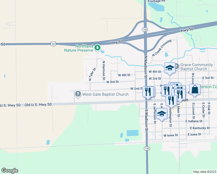 map of restaurants, bars, coffee shops, grocery stores, and more near 599 West 2nd Street in Trenton