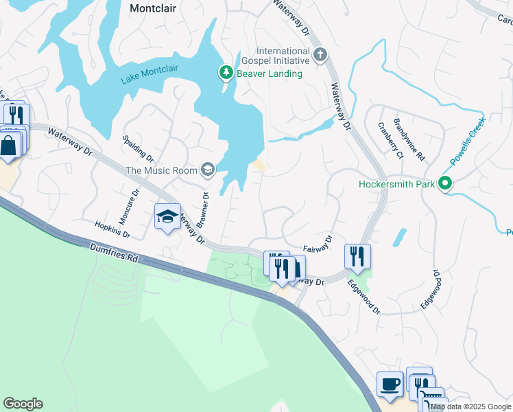 map of restaurants, bars, coffee shops, grocery stores, and more near 15914 Dolphin Drive in Montclair