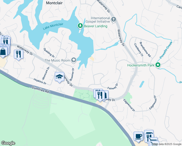 map of restaurants, bars, coffee shops, grocery stores, and more near 15914 Dolphin Drive in Montclair