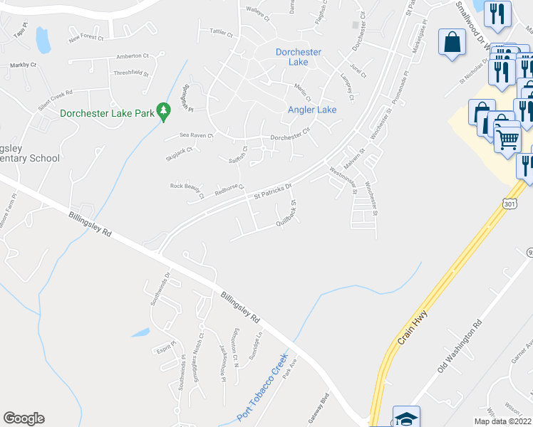 map of restaurants, bars, coffee shops, grocery stores, and more near 3852 Shark Court in Waldorf