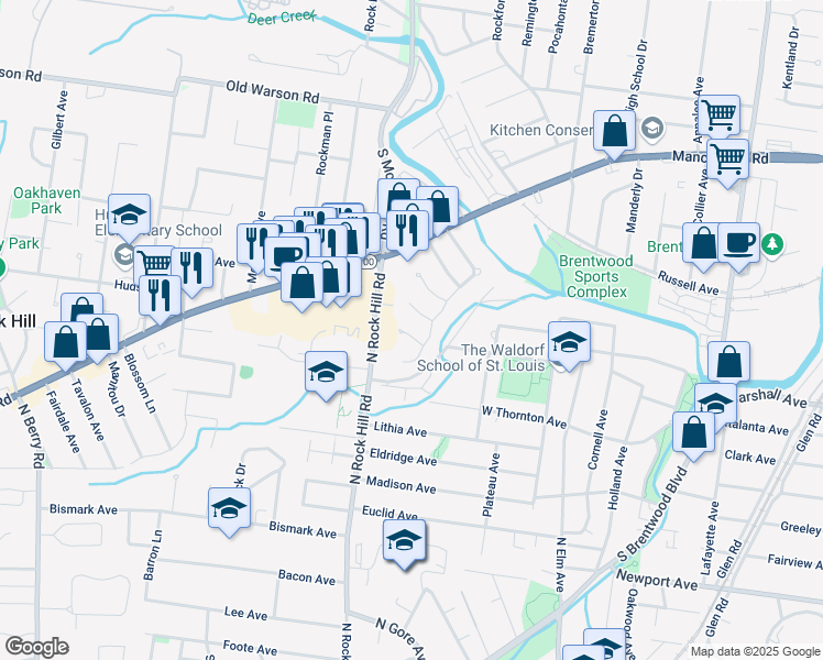 map of restaurants, bars, coffee shops, grocery stores, and more near 2914 Wingate Court in St. Louis