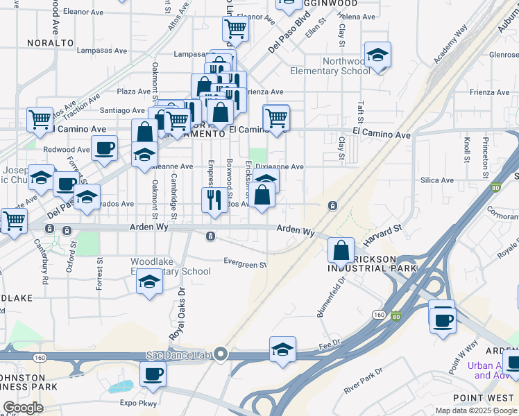 map of restaurants, bars, coffee shops, grocery stores, and more near 976 Calvados Avenue in Sacramento