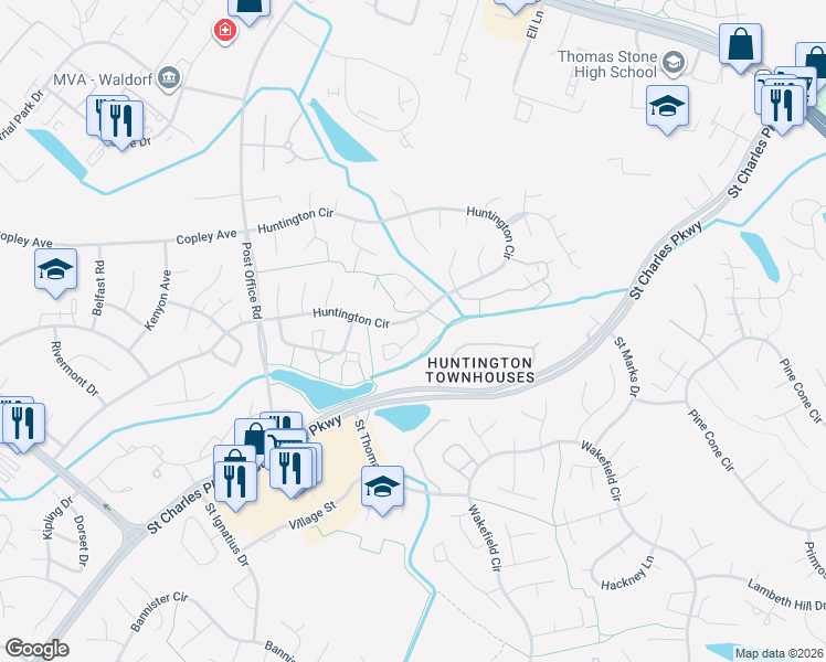 map of restaurants, bars, coffee shops, grocery stores, and more near 3735 Kempsford Field Place in Waldorf