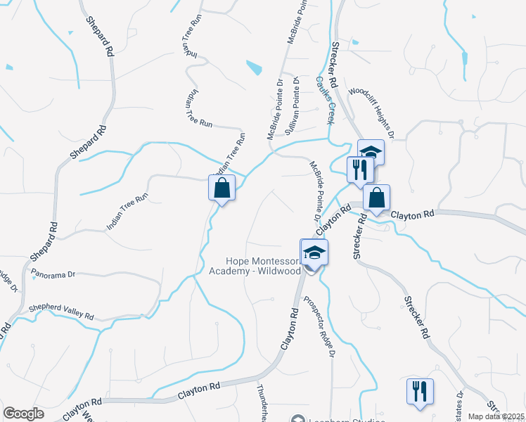 map of restaurants, bars, coffee shops, grocery stores, and more near 656 Shadowridge Drive in Ballwin