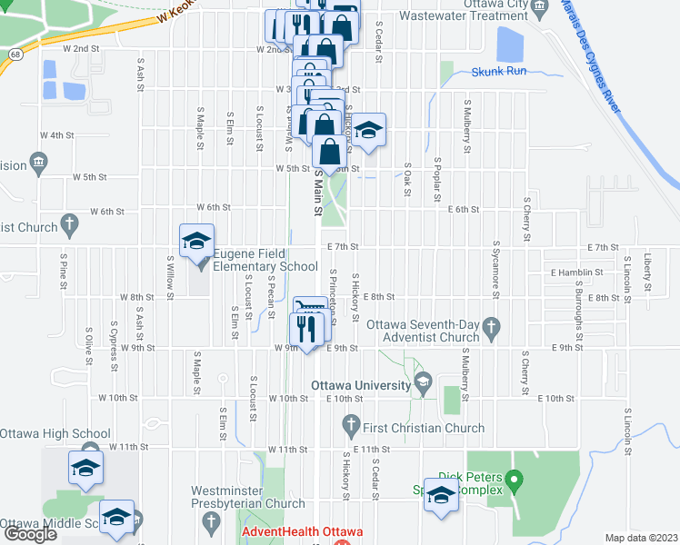 map of restaurants, bars, coffee shops, grocery stores, and more near 729 South Princeton Street in Ottawa