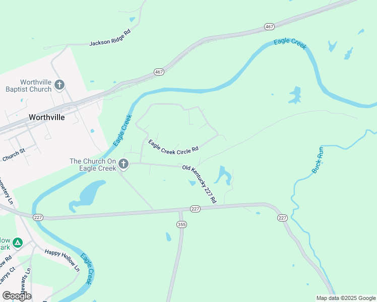 map of restaurants, bars, coffee shops, grocery stores, and more near 36 Eagle Creek Circle Road in Worthville